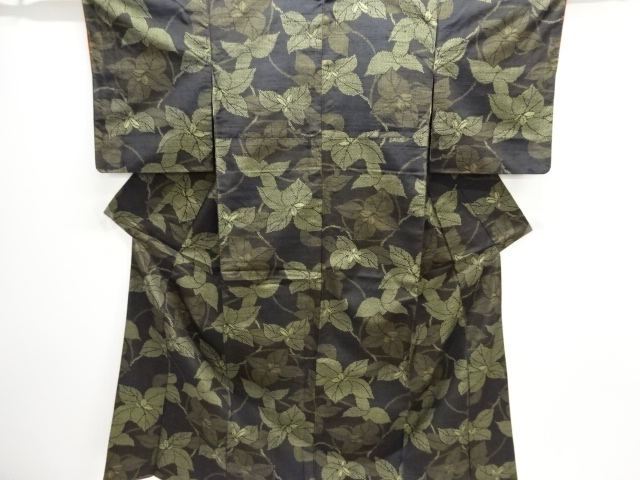 枝葉模様織り出し十日町紬着物